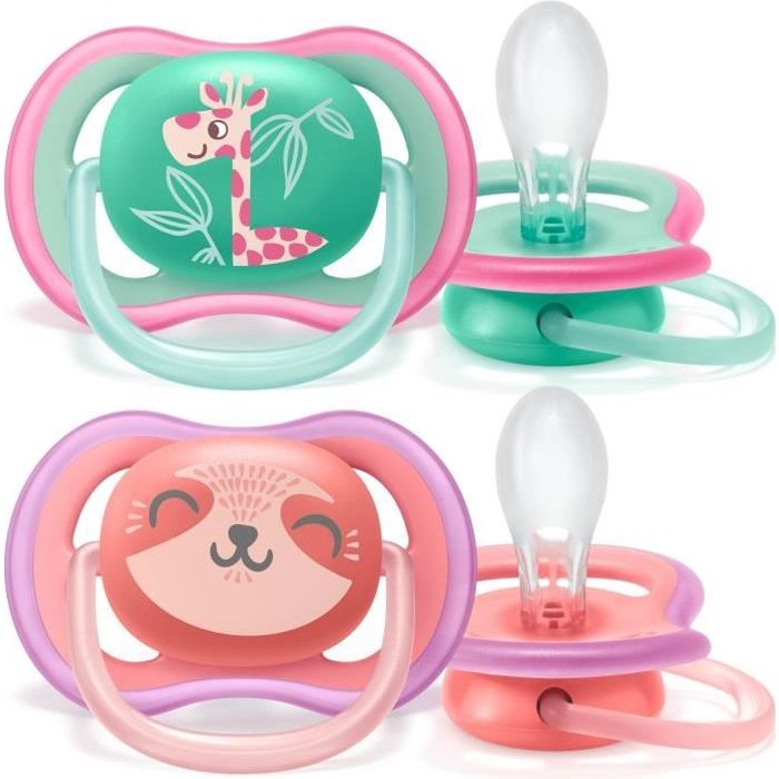 PHILIPS AVENT Lot de 2 sucettes Ultra air - 18 mois et + - Vert et rose