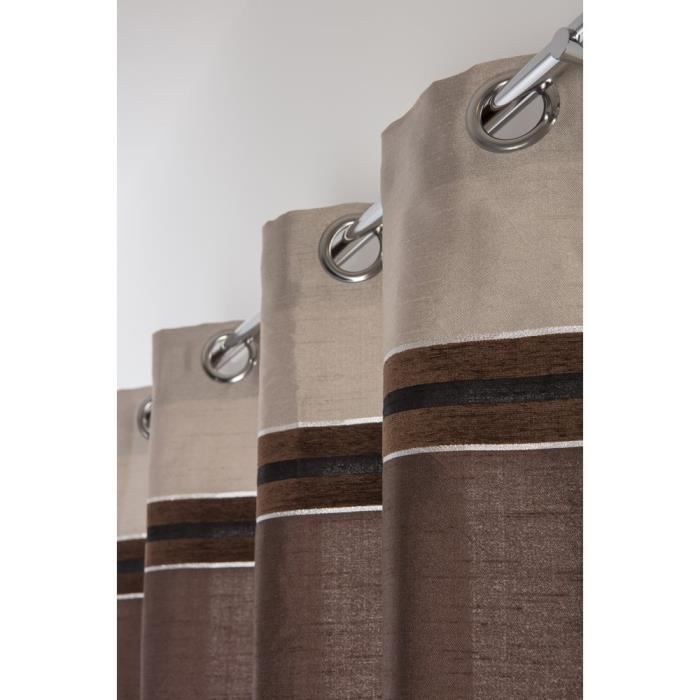 Rideau 140 x 240 cm à Oeillets Beige à Rayures Chocolat et Argenté MARRON