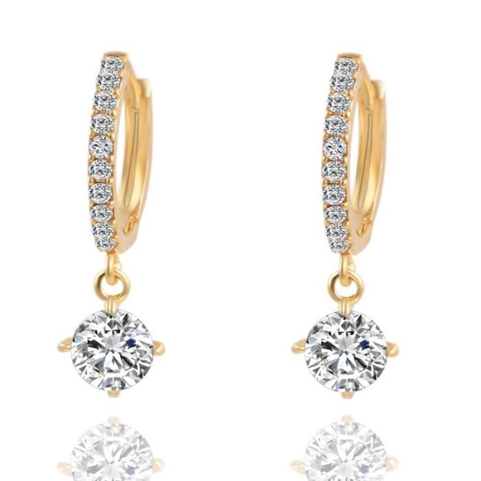 Boucles d'oreille géométriques en cristal rond en or Boucles d'oreilles en or zircon pour femmes