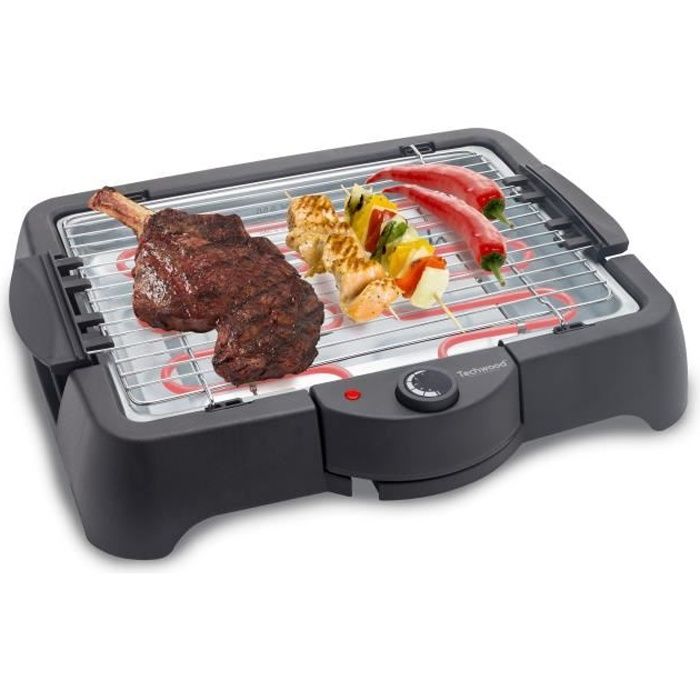 TECHWOOD Barbecue de table - 2000W - Grille réglable sur 2 hauteurs - Noir