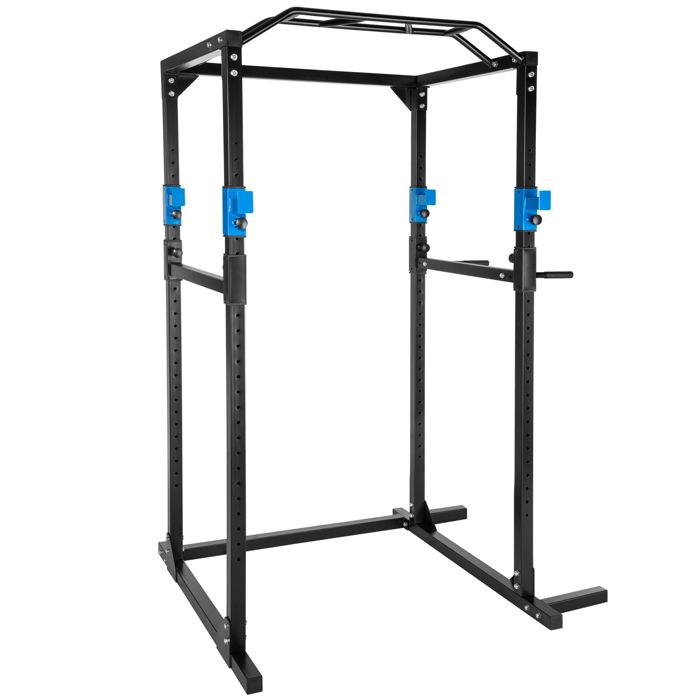 TECTAKE Cage de Musculation Traction Squats Dips 4 Supports pour Haltères 120 cm x 142,5 cm x 215 cm Noir