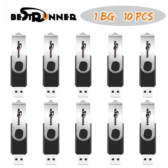 BESTRUNNER 10PCS 1GO 1GB CLE USB 2.0 Mémoire Flash Drive Pour PC Noir