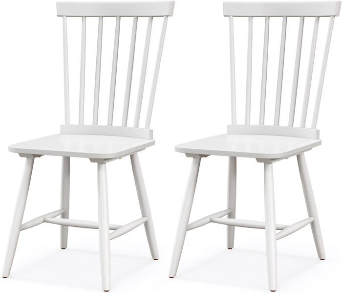 relax4life lot de 2 chaises de salle à manger, chaise de cuisine en bois de caoutchouc avec dossier ergonomique, assise 46cm, blanc