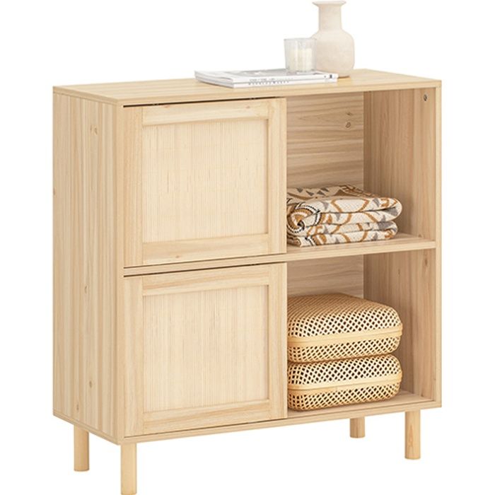 Buffet Bahut FSB87-N SoBuy - 2 Portes Coulissantes Naturel - Bois - 80x35x87cm - Style Campagne