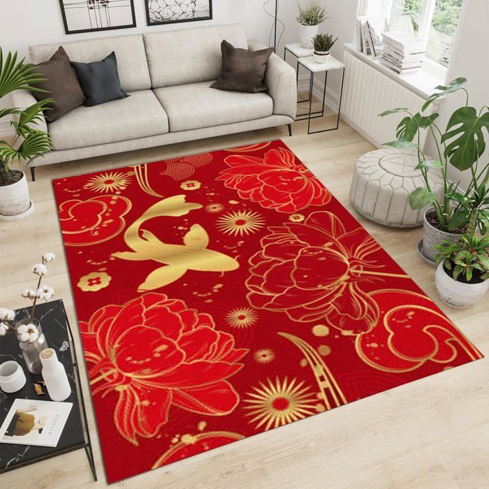 Tapis Rond Imprimé Fleur De Lotus - 80 Cm De Diamètre - Antidérapant Et Lavable En Machine - Pour Salon, Chambre, Bureau - 6