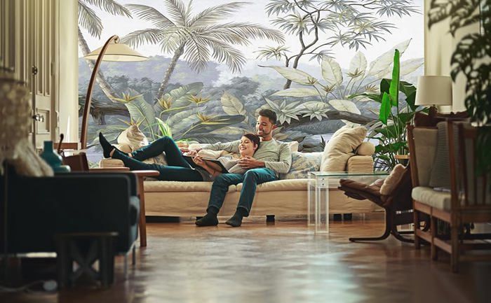 Papier Peint Jungle 3D Plante Tropicale Palmier Soie Taille ...