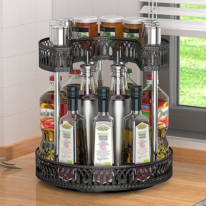 Porte-épices Rotatif 3 étages - 360° - Hauteur Réglable - En Métal - Pour Cuisine Ou Salle De Bain