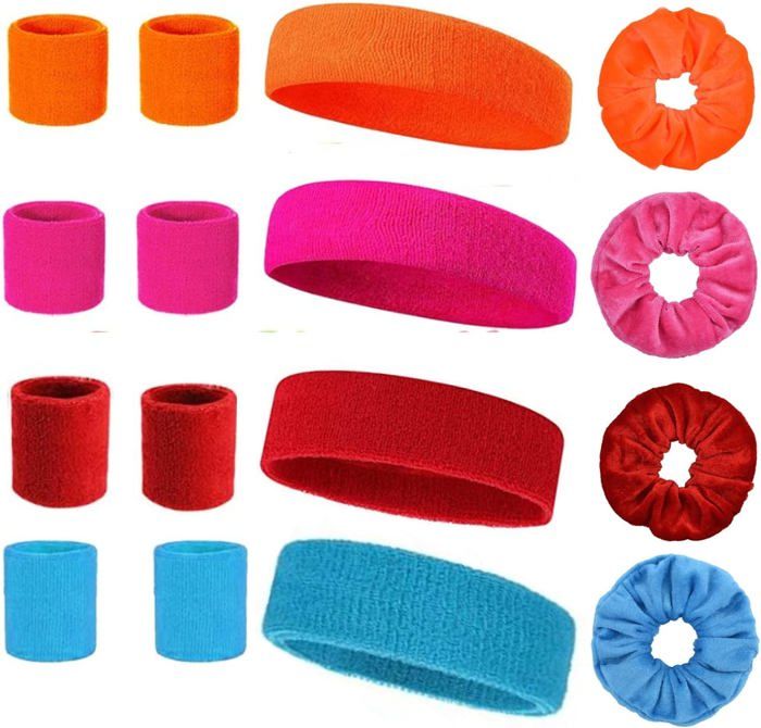18 Pièces Set Bandeau Fluo Et Serre-Poignets Années 80-90 - Accessoires Sport Rétro