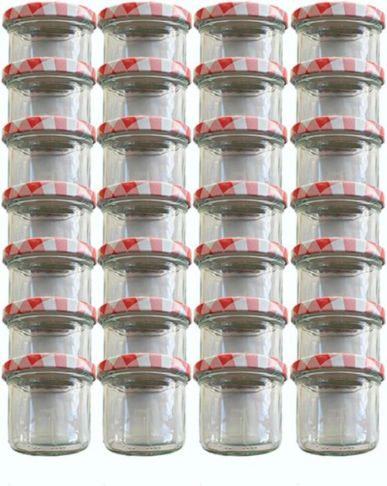 Lot De 12 Bocaux à Confiture 330ml Avec Couvercles Rouges Et étiquettes - Verre, Lave-vaisselle