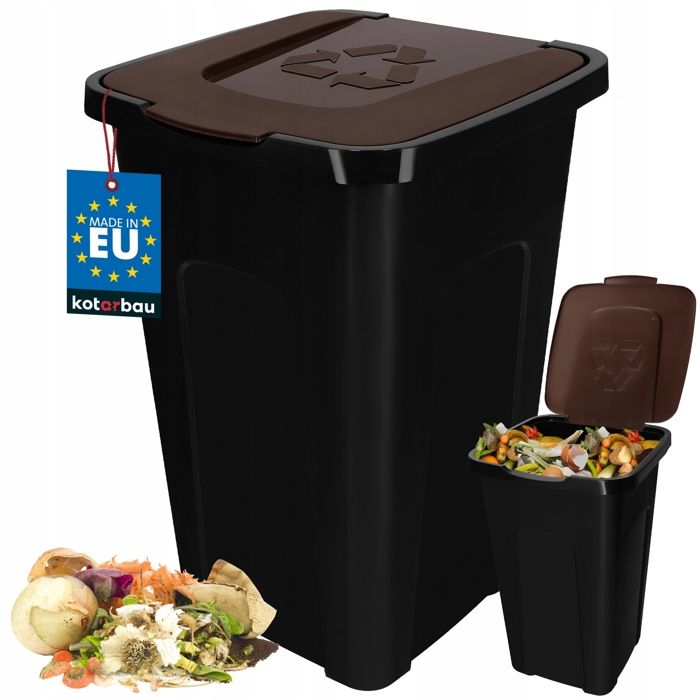 Poubelle bio de cuisine 3 l avec couvercle : poubelle à compost de cuisine durable et anti-odeurs à suspendre ou à poser, poubelle bio avec 5 rouleaux de sacs poubelle pour porte