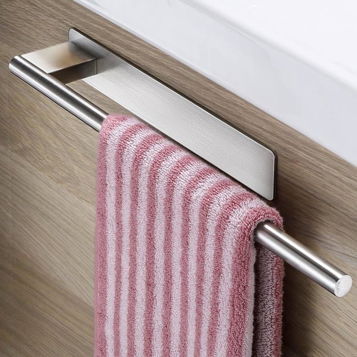 Porte-serviettes Mural Sans Perçage - Acier Inoxydable 304, Noir Mat, 37 Cm - Pour Salle De Bain, Cuisine - Adhésif Puissant Inclus