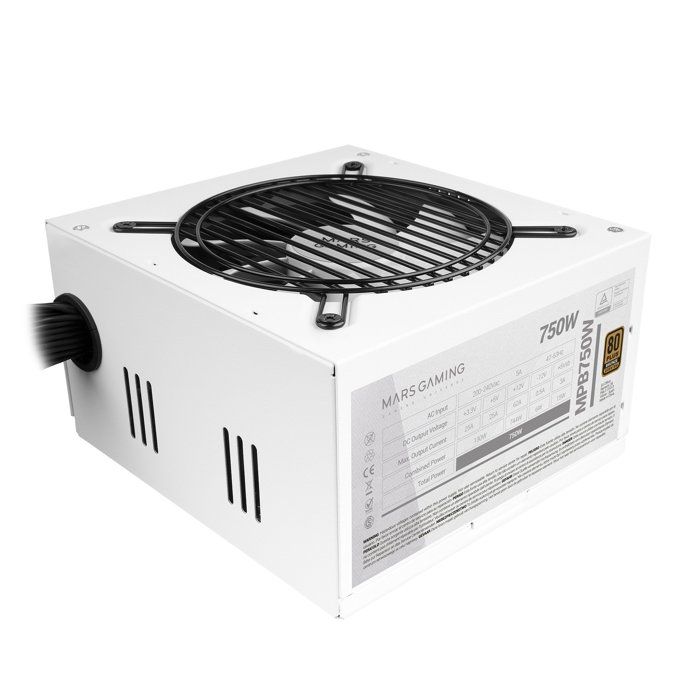 Mars Gaming MPB750 Alimentation 750W ATX 6 Ans de Garantie 80Plus Bronze 90% dEfficacité Ventilateur 120mm AI-RPM Blanc