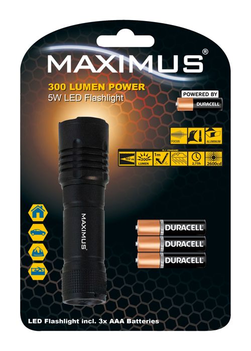 MAXIMUS - Lampe torche Powered by Duracell M-FL-026-DU - 300lm MAXIMUS - Lampe torche Powered by Duracell M-FL-026-DU - 300lm