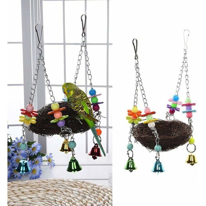 Meilleurs prix pour Nid d'oiseau réaliste avec perchoir pour cage jouet pour perroquet, calopsitte, perruche, pinson, cacatoès, ara, perroquet gris