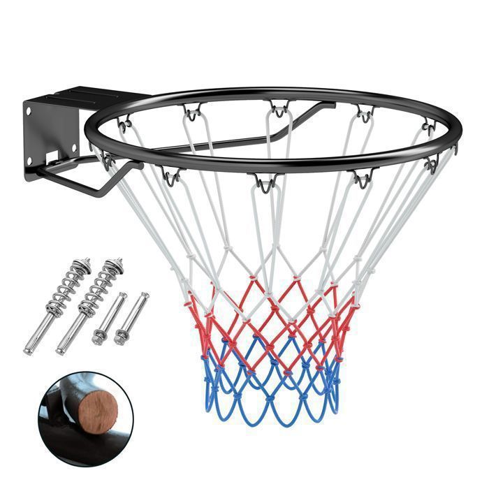 Mini Panier de Basket Mural avec Filet 45 cm COSTWAY-Double Ressort-Intérieur/Extérieur-Cadre en Métal Filet en Polyester-Noir