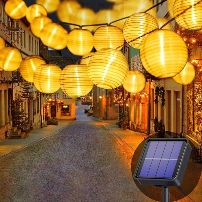 Guirlande lumineuse solaire dextérieur guirlande de lanternes LED lumières décoratives étanches pour jardin patio cour blanc chaud