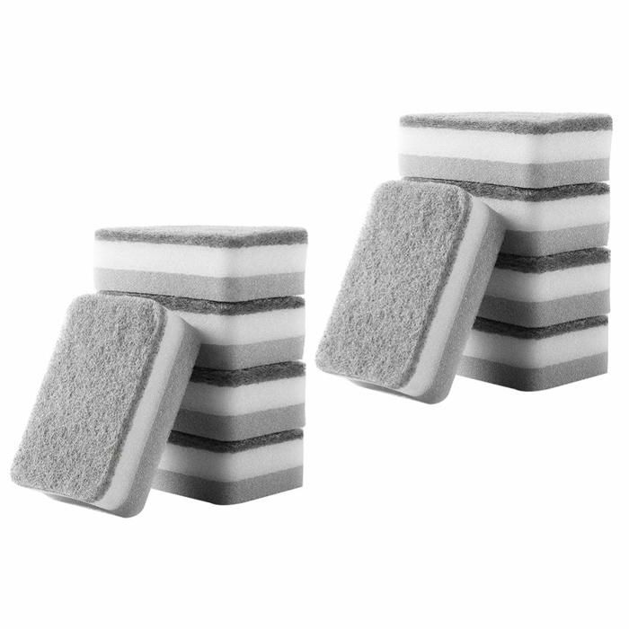 Lot de 10 éponges de nettoyage lavables pour cuisine salle de bain vaisselle casseroles poêles - Gris
