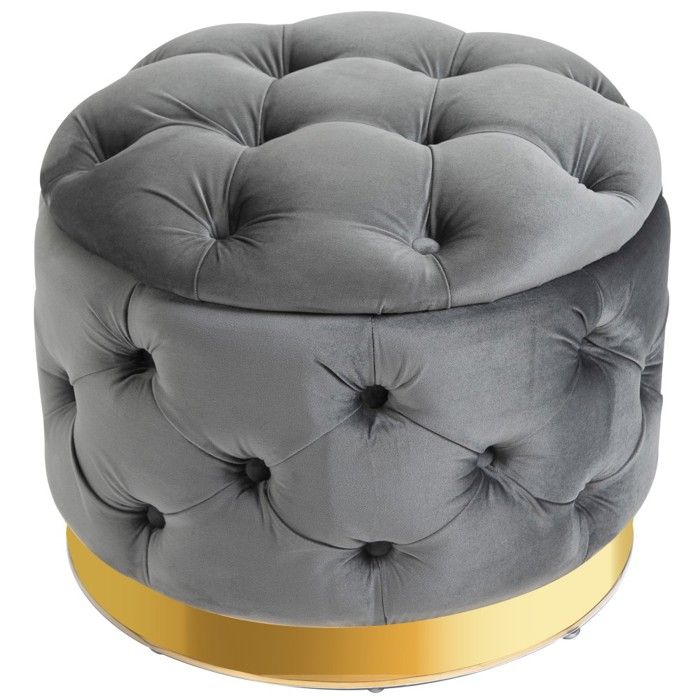 Tabouret vintage gris anthracite 55x55x42 cm - Repose-pieds rembourré avec rangement banc coffre en métal et mousse