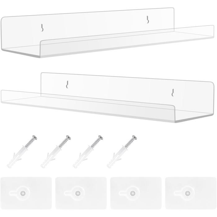 Lot 3 Étagères Murales Flottantes Acrylique – Sans Perçage 14×8,2 Cm Chambre Salle De Bain Cuisine