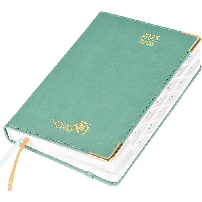 Agenda Journalier 2025-2026 POPRUN - 1 Page Par Jour D'août 2025 à Juillet 2026 - Format 21.5x14.5 Cm - Couverture PU Vert Pacifique - Papier 80g/m²