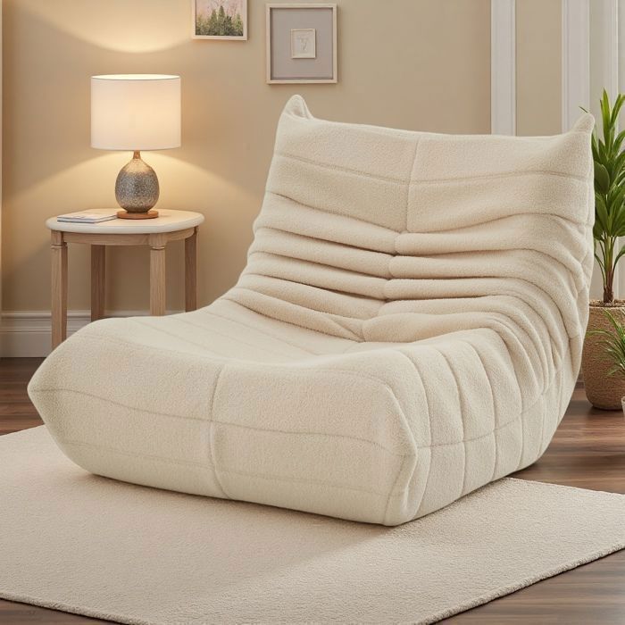 Chaise de sol Fauteuil Paresseux avec Dossier Lazy Canapé Individuel Canapé de Sol avec Mousse Confortable Haute densité Beige