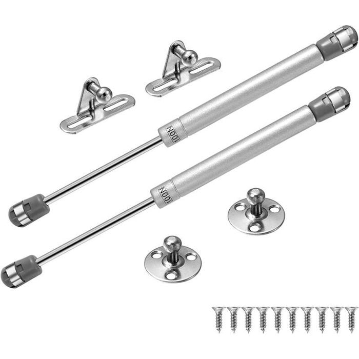Vérin gaz - AIMOONSA - 100N 270 mm - Lot de 2 - Support 100 N (10 kg) - Inox/argent