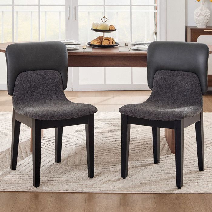 Ya-Home Chaise Salle à Manger Lot de 2 Chaise de Cuisine en Cuir PU et Tissu Chenille Chaise Rembourrée avec Pieds en Bois Gris