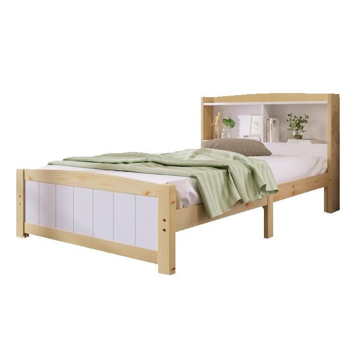 Lit simple en bois massif Tête de lit avec espace de rangement90 x 200 cm Cadre de lit avec sommier à lattes Lit en bois avec tête