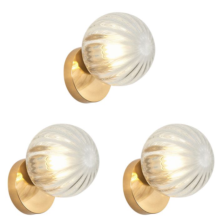 iDEGU 3pcs Lampe Murale Intérieur Moderne 15cm Applique Murale Abat-jour Transparente en Rayure E27 Eclairage de Murale avec Base