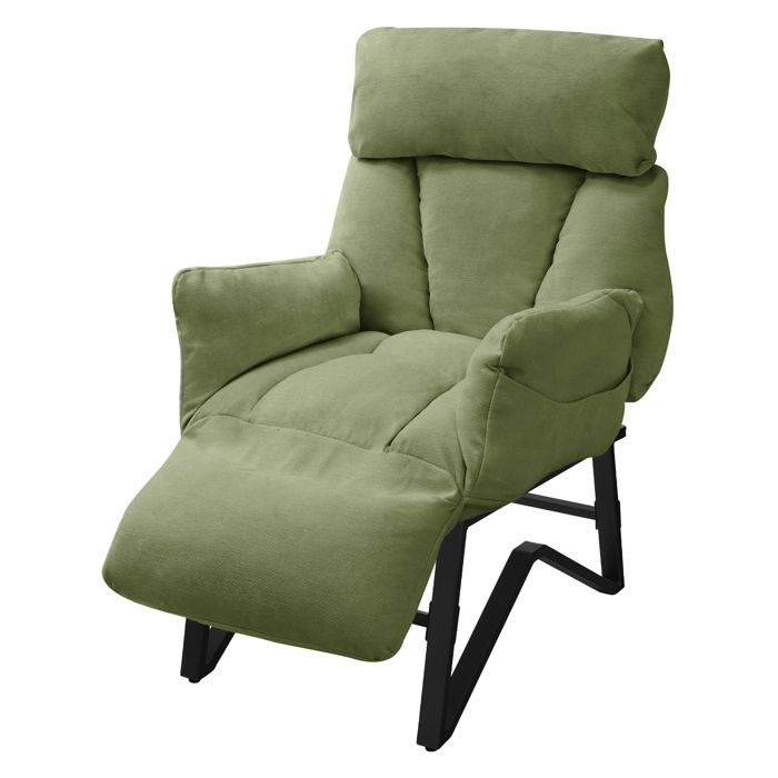 Fauteuil relax ML-Design vert en lin structure dacier rembourré dossier et repose-pied réglables