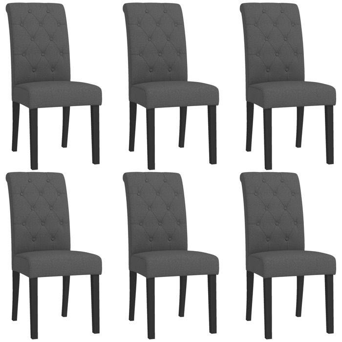 Lot de 6 chaises de Salle à Manger - HOMCOM - Chaise de cuicine - Lin - 47x61x101cm - Noir Lot de 6 chaises de Salle à Manger - HOMCOM - Chaise de cuicine - Lin - 47x61x101cm - Noir