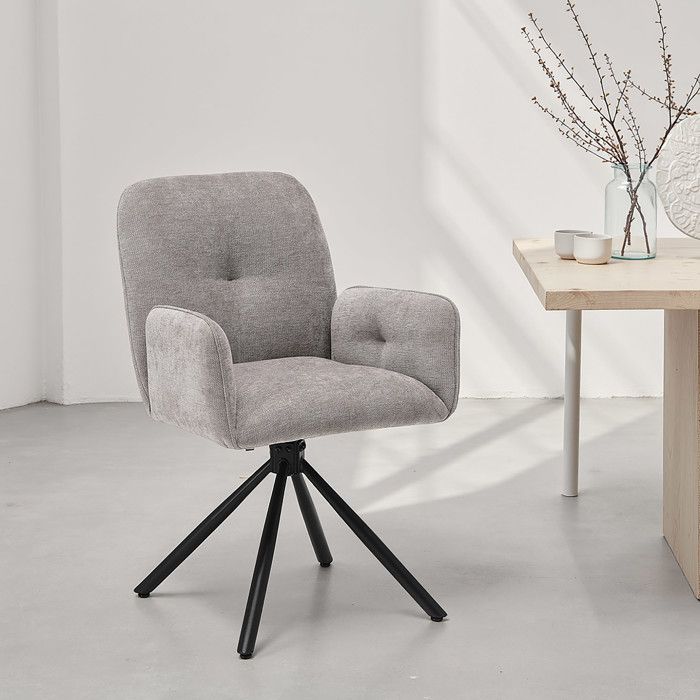 Upholstered Chair Fabric Grey single swivel with Armrests Kitchen Dining Room Office Upholstered Chair Fabric Grey single swivel with Armrests Kitchen Dining Room Office