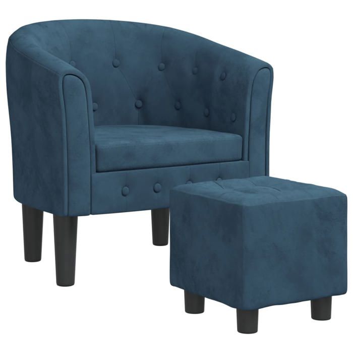 NEUF 2026 CHIC Chaise simple SWEETY Fauteuil de salon 1 PLACE avec repose-pied bleu foncé velours 70x56x68 cm FF4640