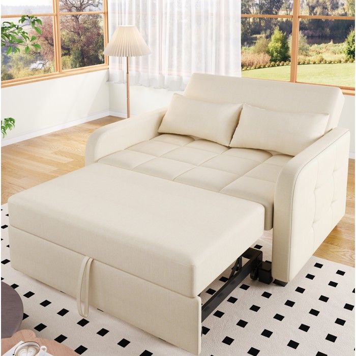 Canapé convertible 110×75×94 cm. dossier réglable. avec 2 oreillers. canapé pliant. mousse. beige