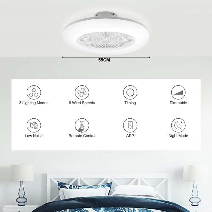 Ventilateur de plafond pour Salon Restaurant Chambre Moderne avec Lumière 3 couleurs lumineuses avec Télécommande - N A