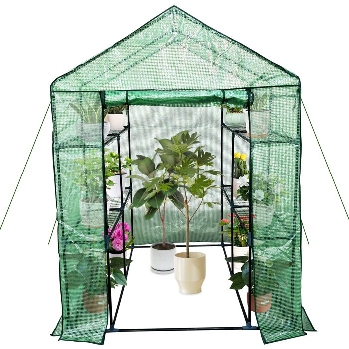 Serre de Jardin Portable 3 Niveaux 6 Étagères Armature Acier Grande Capacité Balcon & Extérieur - 1 4*1 4*1 95m Vert