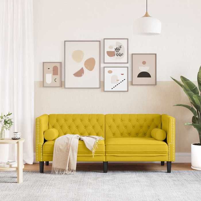 Jaune SOFA - PHSH - Canapé Chesterfield avec traversins 2 places - contemporain - jaune velours C1958