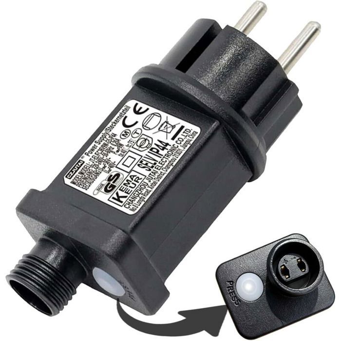Transformateur guirlande lumineuse - PZCC - 24V - 6W - 8 modes + minuterie - Étanche IP44