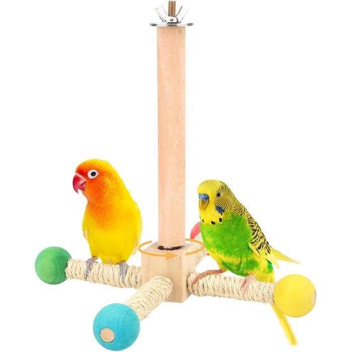 Perchoir rotatif en bois naturel avec roue dexercice interactive pour perroquet perroquet perruches inséparables (4 supports)
