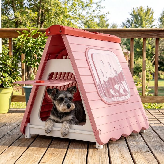 Niche pour Chien Extérieur GIANTEX Pliable Plastique Imperméable Fenêtres Ventilées Niche chien 72 x 60 x 68 cm Rose