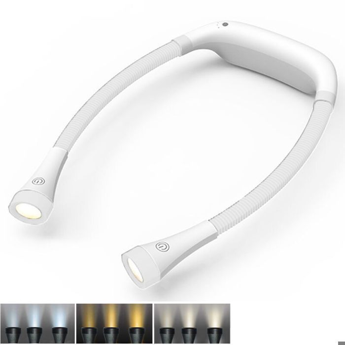 Lampe de lecture à LED 3 couleurs 6 niveaux de luminosité bras pliables rechargeable longue durée parfaite pour lire tricoter
