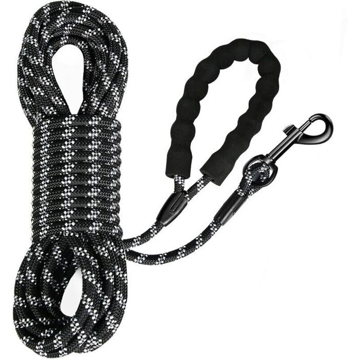 Longe pour Chien Long Laisse Chien Corde avec Poignée Rembourrée pour Chiens de Petites à Grandes Taille Noir (5m)
