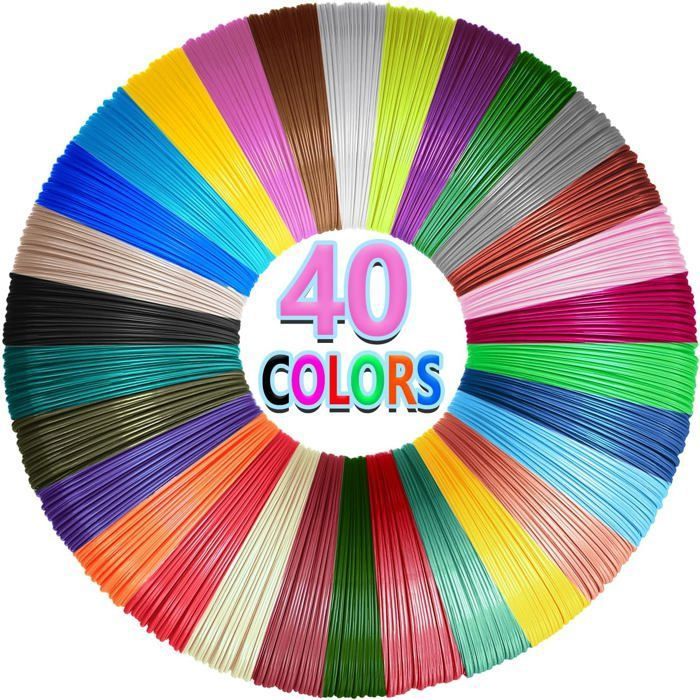 40 Couleurs Filament Stylo 3D 175MM Recharge 3D Pen Filament Total 120M pour Fil Crayon 3D (Stylo 3D non Inclus) Femeo