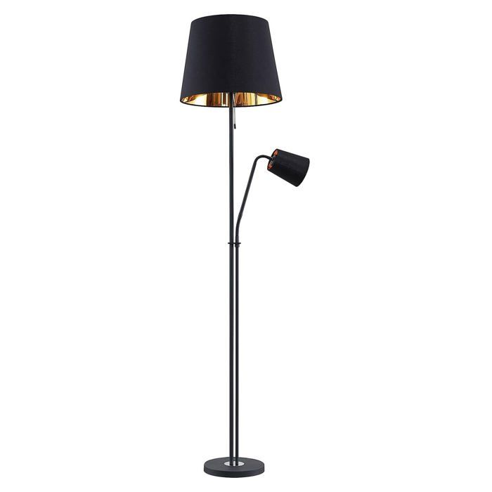 Lampadaire salon - Lindby - lampe sur pied - Tissu textile - noir doré