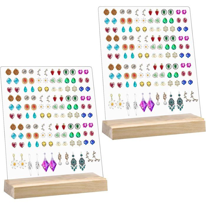 Lot De 2 Présentoirs De Boucles DOreilles En Bois-Présentoir À Boucles DOreilles-Support De Rangement Pour Boucles DOreil[PP513]