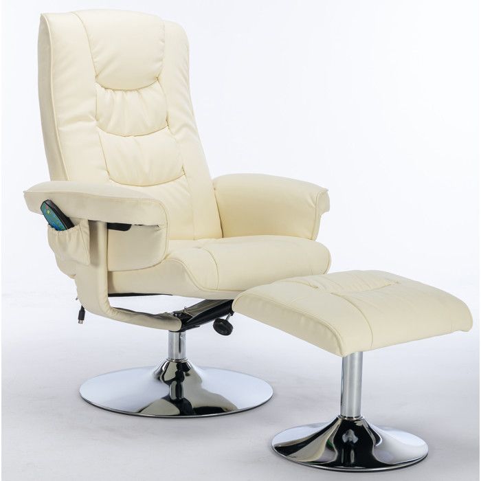 Fauteuil massant avec repose-pieds chauffant 360° - TCQPZ - dossier inclinable 135° simili cuir PU beige