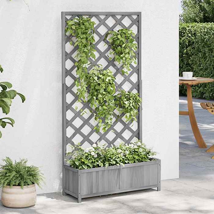 Jardinière avec Treillis - vidaXL - pot de jardin - bois massif - gris - 90 x 35 x 180 cm@rhw36c