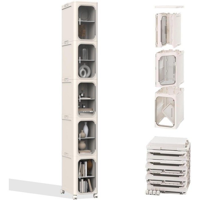 Meuble étroit de salle de bain - LQDMAER - 5 niveaux - 157x21x34 cm - Plastique résistant humidité - Roulettes