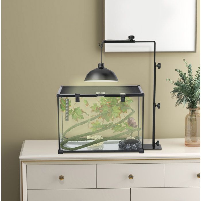 Support de lampe chauffante pour terrarium réglable en acier noir avec crochet et gestion des câbles 35-88 cm JOINERY