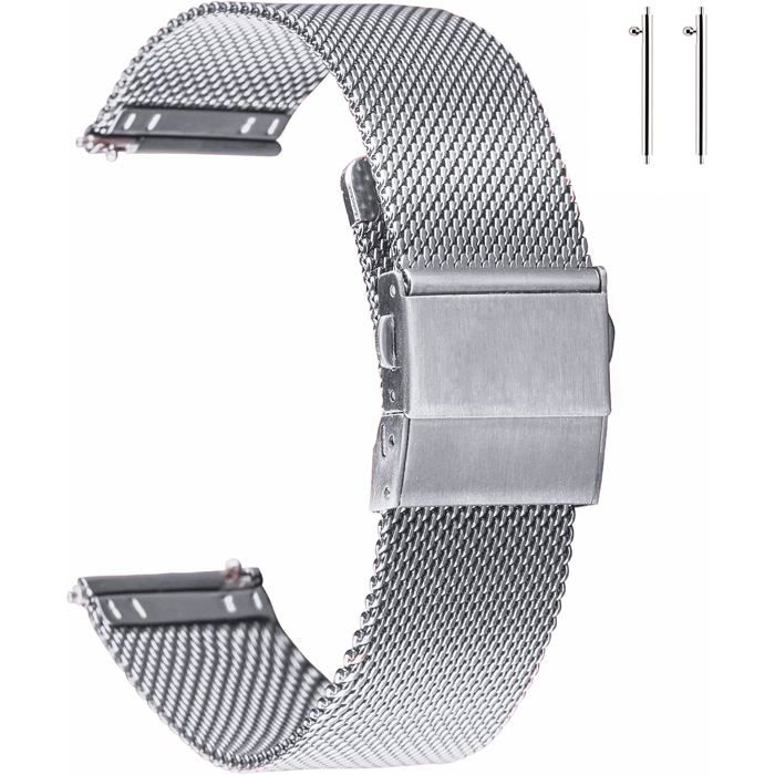 Bracelets de montre en maille dacier inoxydable argentés - À dégagement rapide - Fermoir à double verrouillage